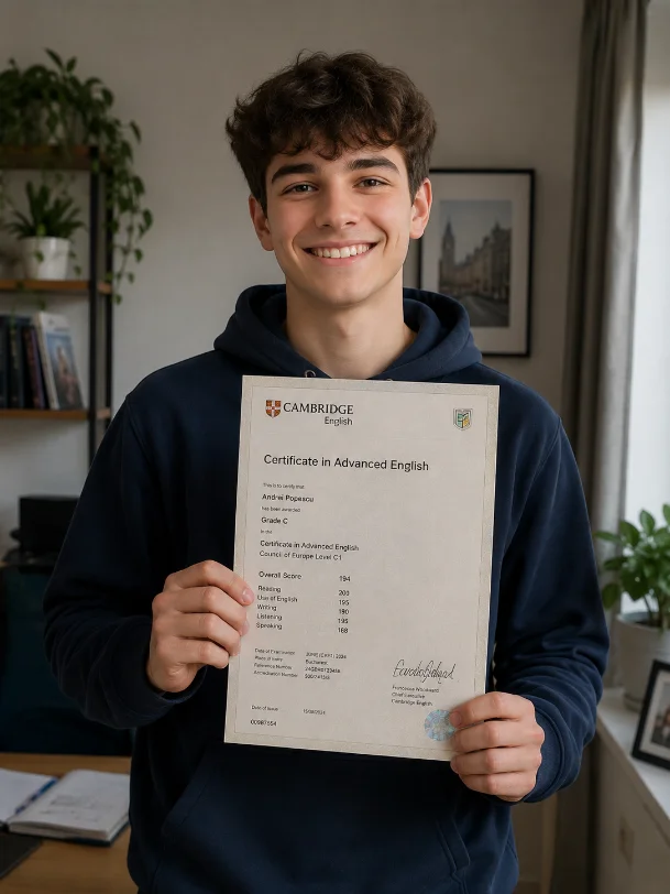Elev cu certificatul Cambridge